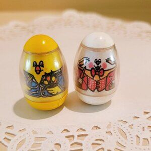 Vintage Chicken and Bunny Rabbit Weeble, 1970s Children's Collectible Toy Hasbro